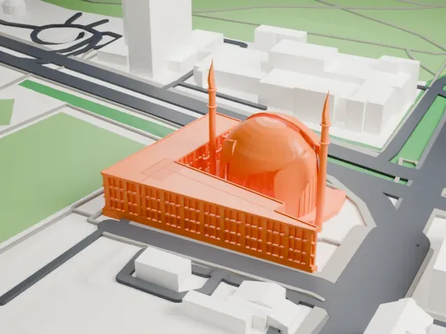 Cologne Central Mosque model, West view