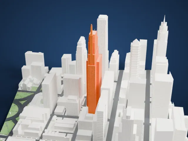 Comcast Technology Center model, West view