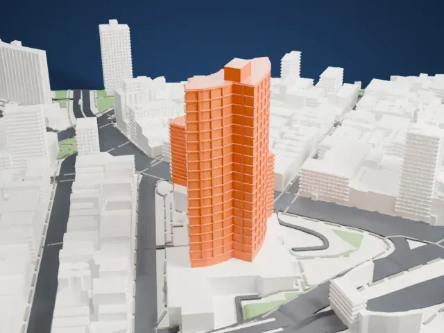 Confucius Plaza model, East view