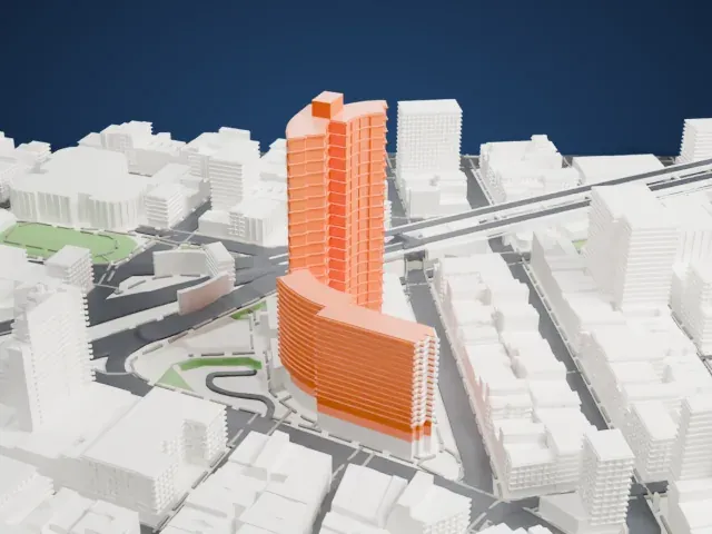 Confucius Plaza model, West view