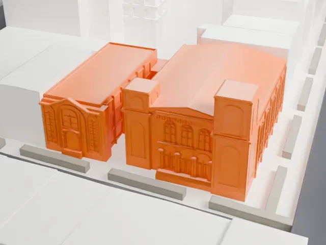 Congregation Baith Israel Anshei Emes model, North view