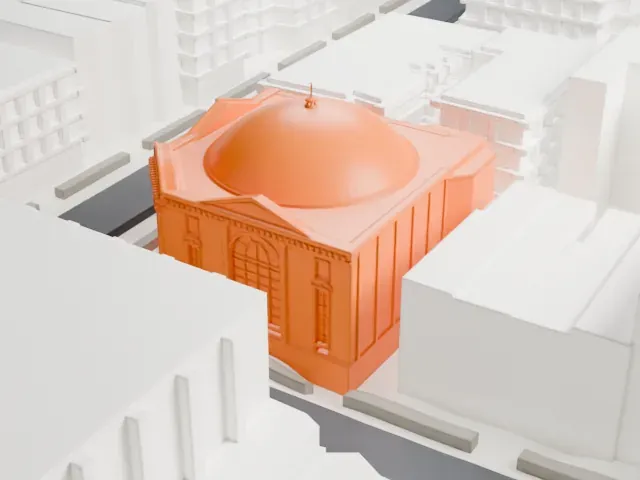 Congregation Beth Elohim model, South view