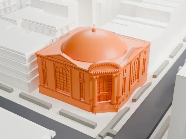Congregation Beth Elohim model, West view