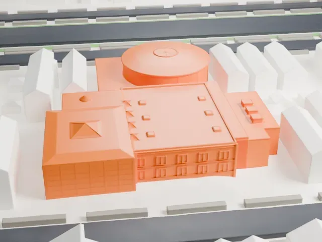 Congregation Shaare Zion model, West view