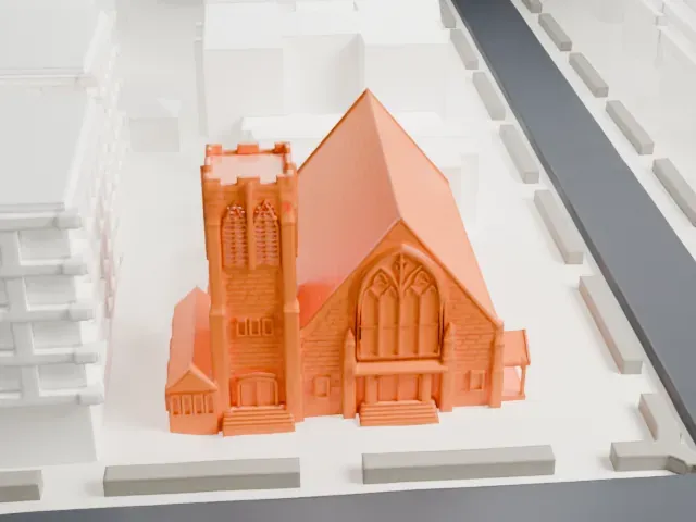Congregational Church of the Evangel model, East view