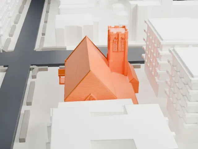Congregational Church of the Evangel model, West view