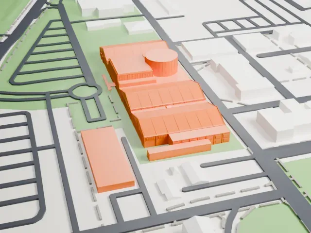 Cradle of Aviation Museum Hangars model, East view