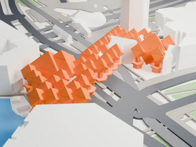 Cube Houses model, East view