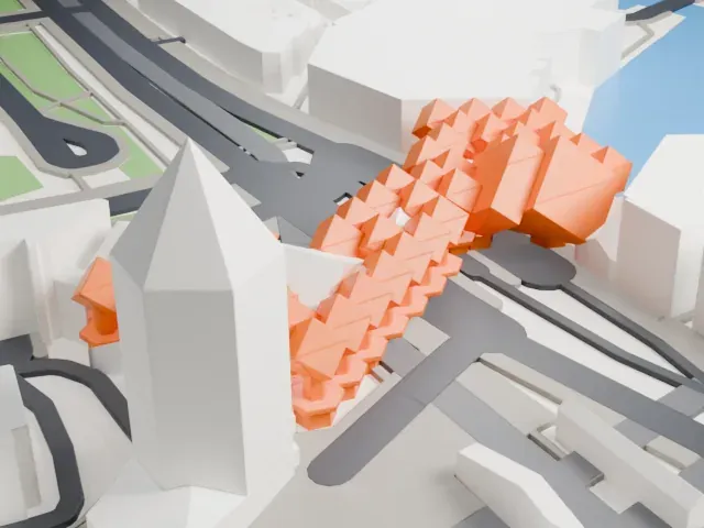 Cube Houses model, West view