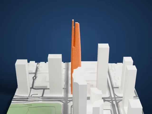 Dabaihui Plaza model, West view