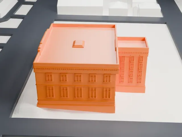 Danforth Memorial Library model, West view