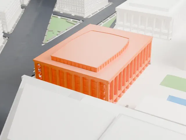 David Geffen Hall model, North view