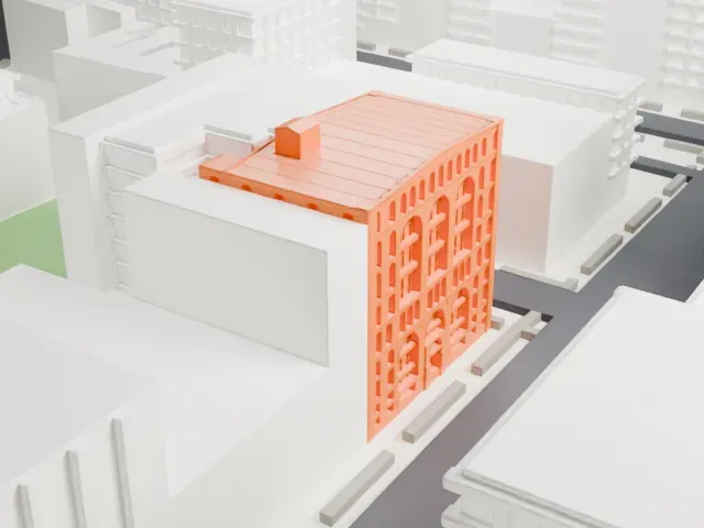De Vinne Press Building model, North view