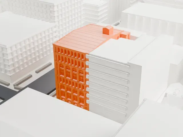 De Vinne Press Building model, South view
