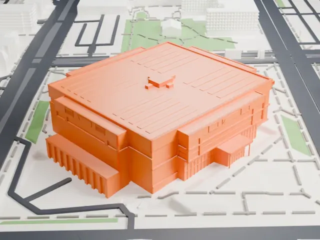 Delta Center model, South view