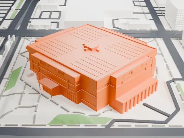 Delta Center model, West view