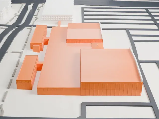 Delta Flight Museum Hangars model, South view