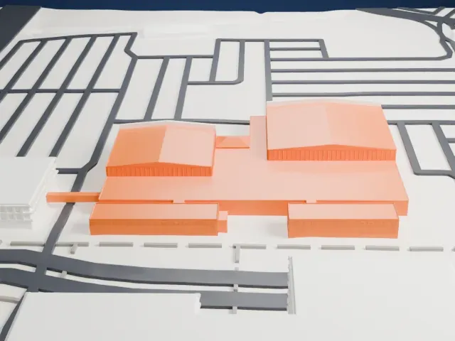 Delta Flight Museum Hangars model, West view