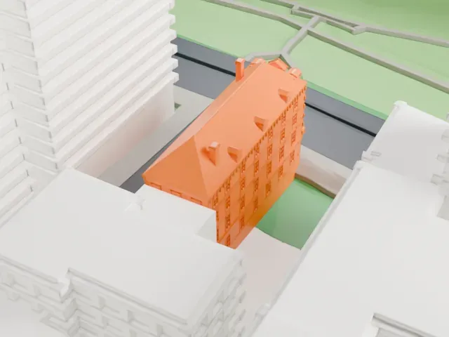 Delta Psi, Alpha Chapter building model, East view