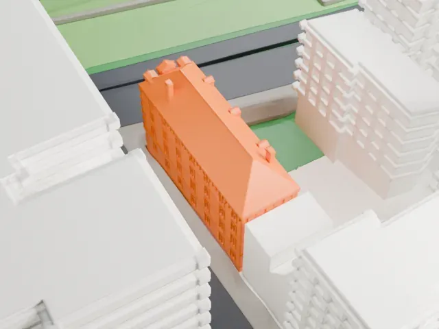 Delta Psi, Alpha Chapter building model, South view
