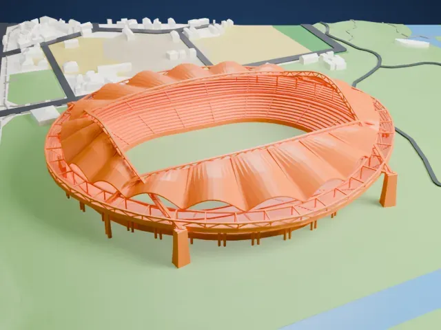 Denka Big Swan Stadium model, East view