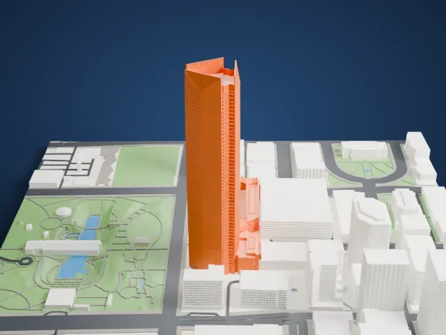 Devon Energy Center model, East view
