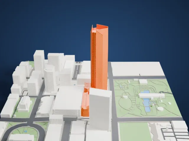 Devon Energy Center model, West view