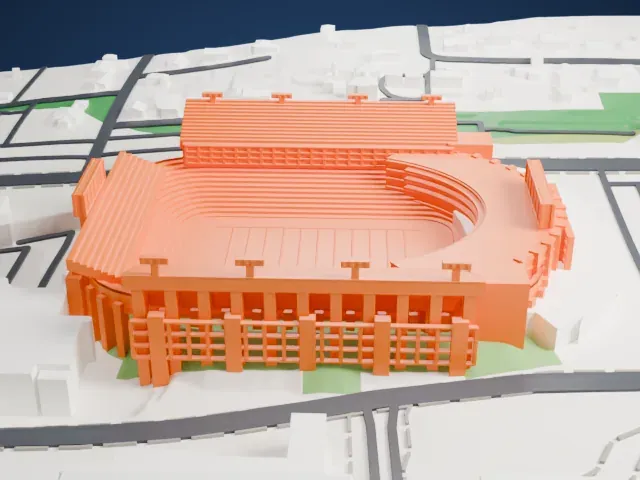 Donald W. Reynolds Razorback Stadium model, East view