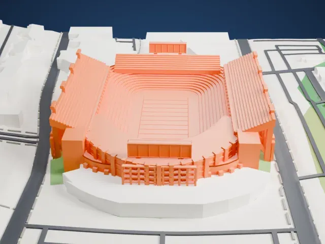 Donald W. Reynolds Razorback Stadium model, North view
