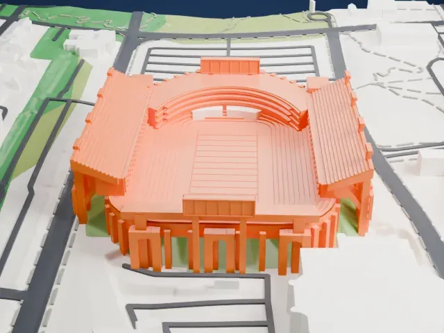 Donald W. Reynolds Razorback Stadium model, South view