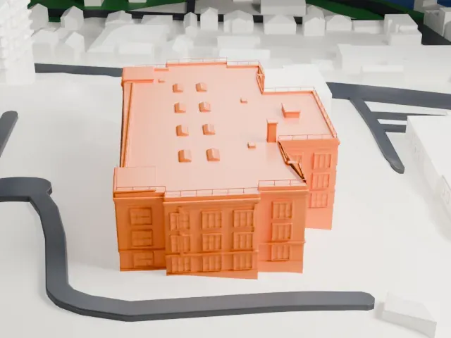 Drum Hill High School model, East view