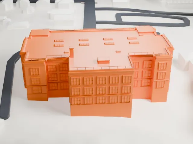 Drum Hill High School model, North view
