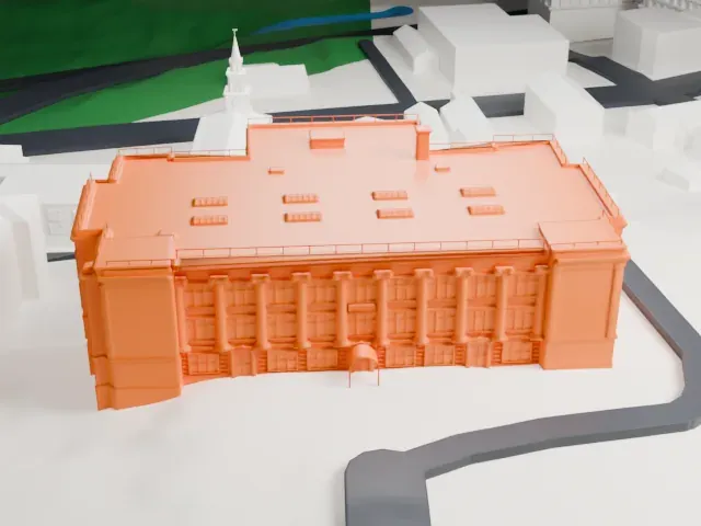 Drum Hill High School model, South view