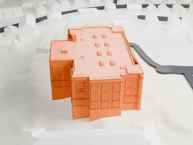 Drum Hill High School model, West view