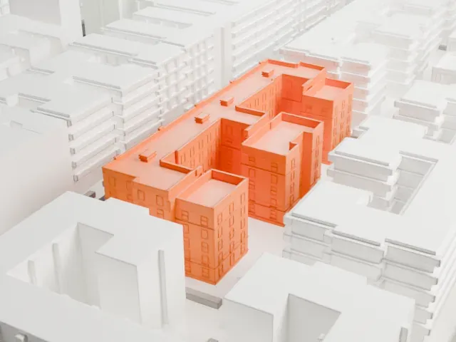 Dunbar Apartments model, East view