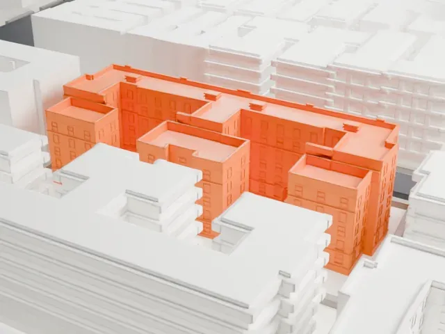 Dunbar Apartments model, North view