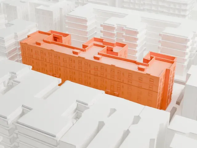 Dunbar Apartments model, South view