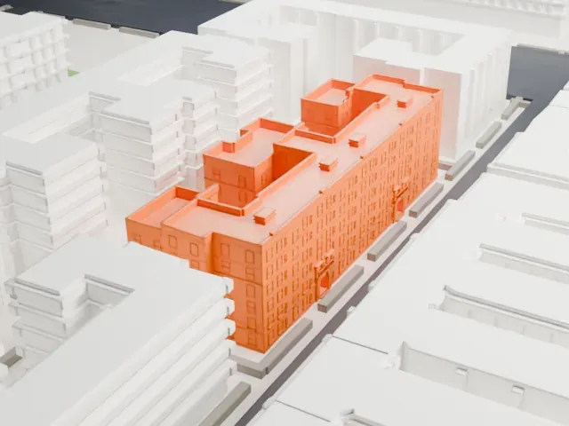 Dunbar Apartments model, West view