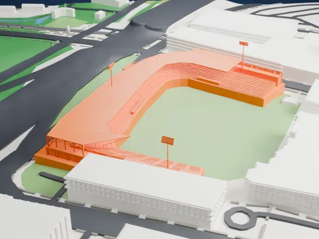 Durham Bulls Athletic Park model, East view
