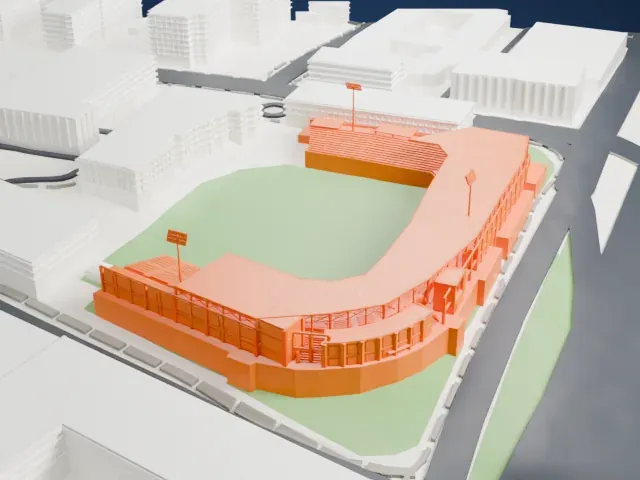 Durham Bulls Athletic Park model, West view