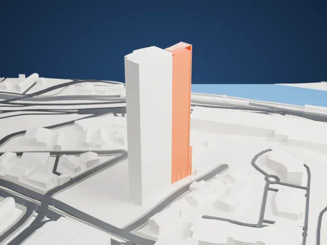 E-Tower model, East view