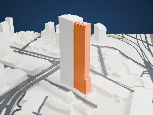 E-Tower model, North view