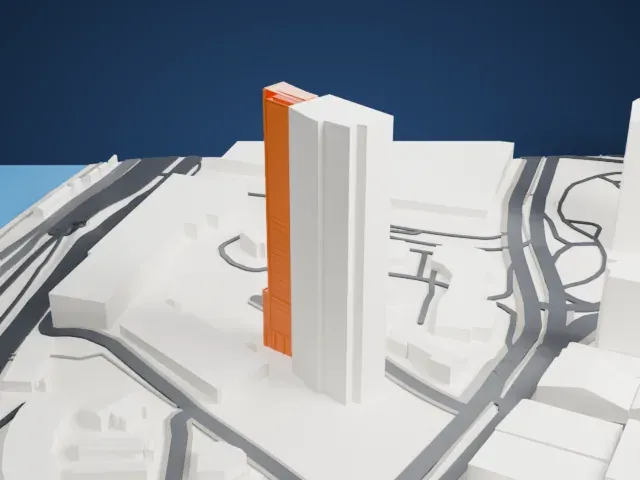 E-Tower model, South view