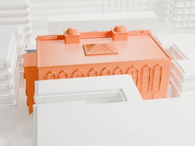 East Midwood Jewish Center model, East view