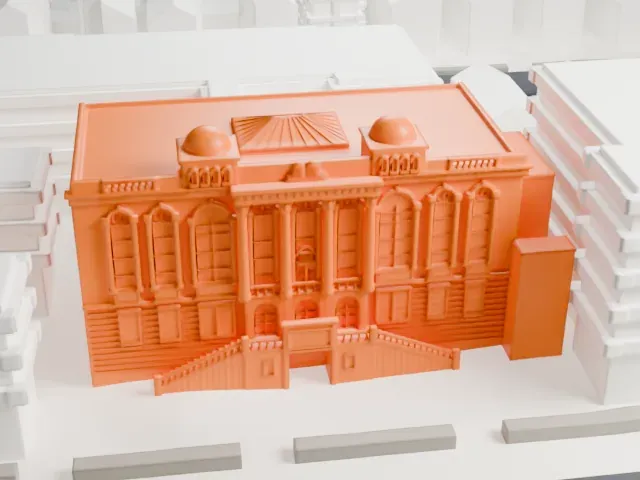 East Midwood Jewish Center model, West view