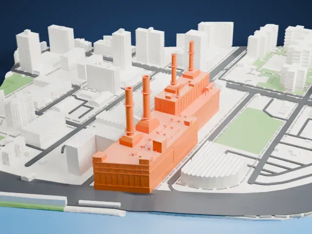 East River Generating Station model, East view