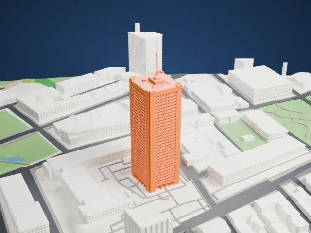 Édifice Marie-Guyart model, North view