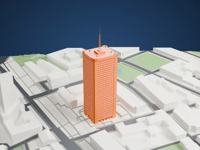 Édifice Marie-Guyart model, West view