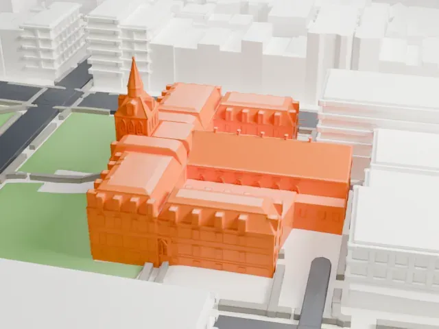 Edwin A. Stevens Hall model, East view