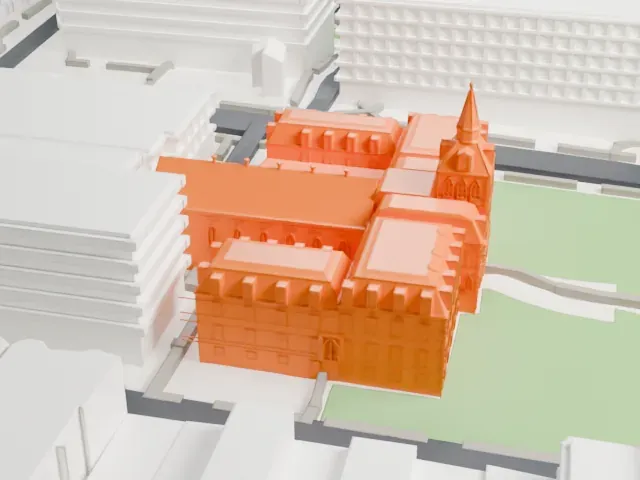 Edwin A. Stevens Hall model, West view